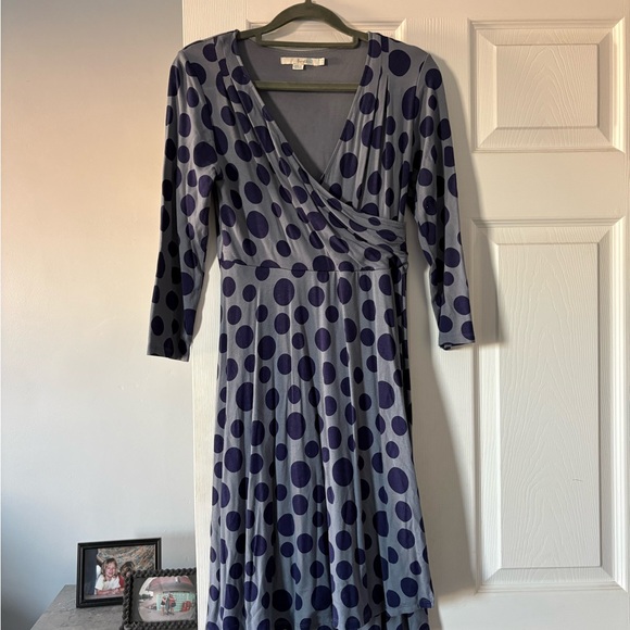 Boden Polka Dot V-Neck Wrap Dress in Blue - Picture 2 of 7
